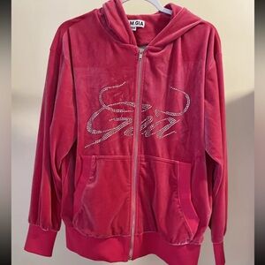 I AM GIA Pink angel wing hoodie velvet xxs small rhinestone y2k